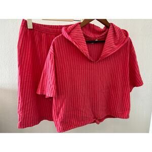 Vintage OP Ocean Pacific Crop Top & Shorts Set Sz Large USA made Pink Coastal